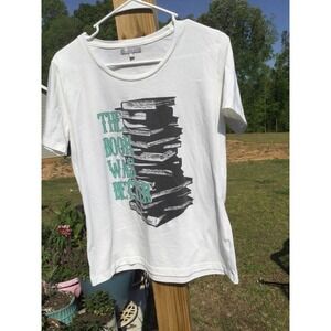 Fuego The Book Was Better medium graphic t-shirt tee m white shirt library